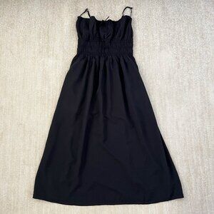 Abercrombie & Fitch Smocked Summer Black Maxi Dress with Pockets L FLAWED